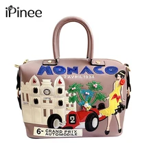IPinee נשים תיק אופנה סגנון נקבה קריקטורה רקמת כתף שקיות ילדה דפוס שליח שקיות עור מקרית Tote(China)