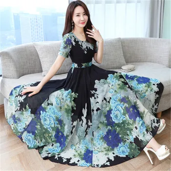 Chiffon dress 2020 Korean new style o-neck short-sleeved chiffon printed long Slim was thin and big swing beach dress
Chiffon dress 2020 Korean new style o-neck short-sleeved chiffon printed long Slim was thin and big swing beach dress