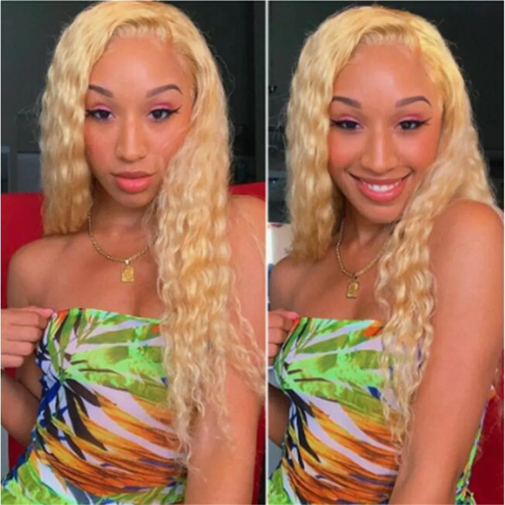 Blonde Durable 613 Full Lace Wig Human Hair Brazilian Remy Hair Water Wave Bleached Konts Glueless Wigs with Baby Hair For Women