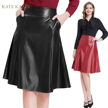 Kate Kasin Women Faux Leather Skirt With Pockets Flared A-Line Skirts Ladies Vintage Back Zipper Black/Red PU Leather Midi Skirt
Kate Kasin Women Faux Leather Skirt With Pockets Flared A-Line Skirts Ladies Vintage Back Zipper Black/Red PU Leather Midi Skirt
