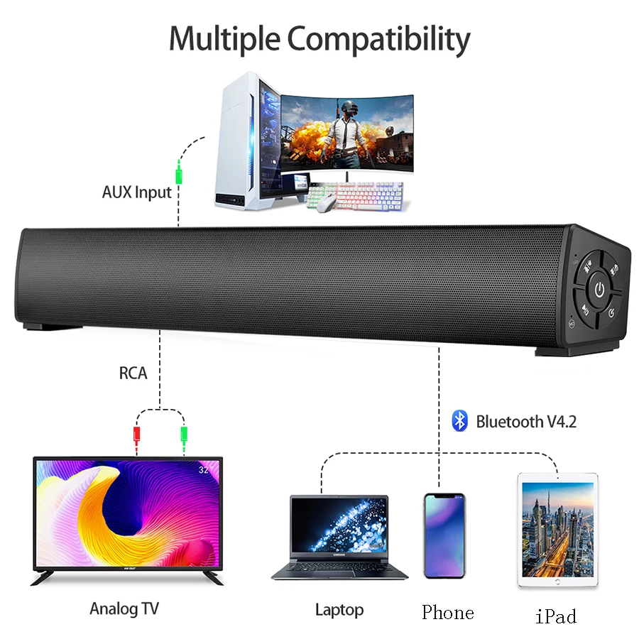 Rsionch 20W Soundbar Wired & Wireless Stereo Sound Bar Rechargeable Bluetooth Speakers Portable Soundbar with Remote Control
Rsionch 20W Soundbar Wired & Wireless Stereo Sound Bar Rechargeable Bluetooth Speakers Portable Soundbar with Remote Control