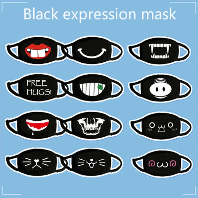 

1pcs Unisex Cartoon Funny Teeth Letter Mouth Black Cotton Half Mouth Mask Anti-bacterial Dust Winter Warm Cute Masks