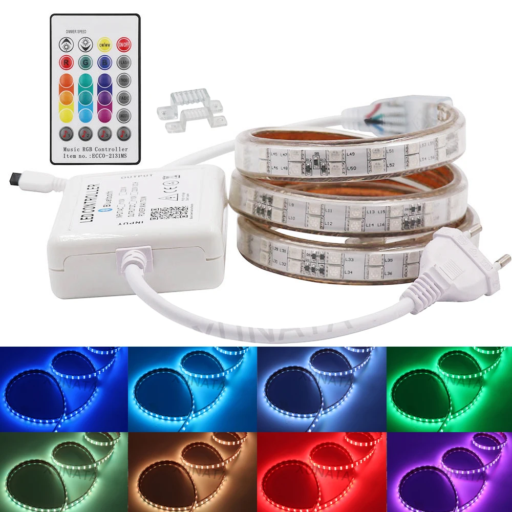 120LEDs/m 5050 LED Strip Music RGB Light 220V AC 24key Remote Control Changing Color Flexible LED Tape Waterproof Rope Light
120LEDs/m 5050 LED Strip Music RGB Light 220V AC 24key Remote Control Changing Color Flexible LED Tape Waterproof Rope Light