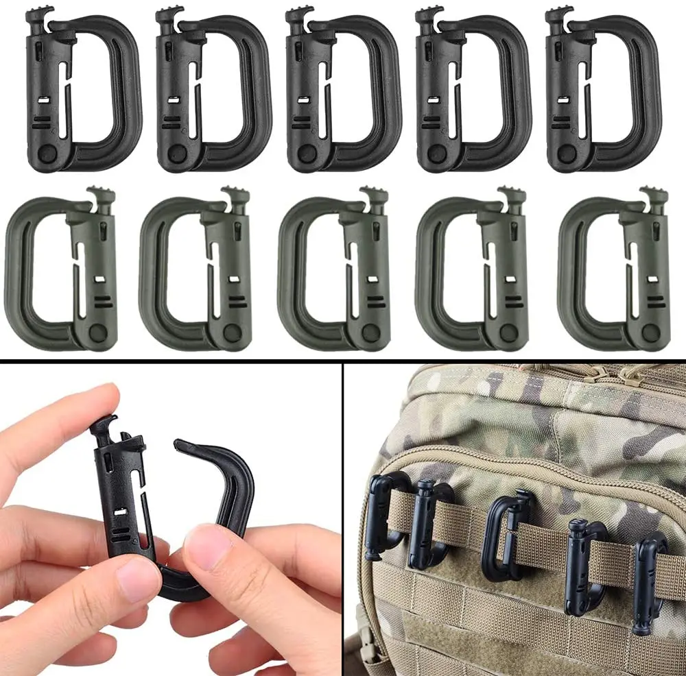 

10PCS Multipurpose D-Ring Grimlock Locking Carabiner Molle Clips Hanging Hook Backpack Buckle Snap Lock Camp Keychain Buckle