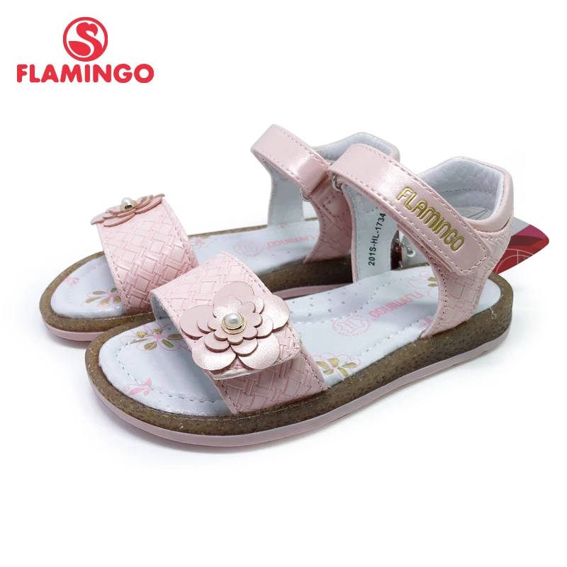 

FLAMINGO Brand Cut-Outs Summer Hook&Loop Casual Sandals Leather Insole Pricness Outdoor Little Shoes Flat 201S-HL-1734