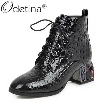 Odetina Women New Round Toe Winter Dress Retro Crystal Block High Heel Lace Up Ankle Boots Lady Fashion Booties Mixed Colors 
Odetina Women New Round Toe Winter Dress Retro Crystal Block High Heel Lace Up Ankle Boots Lady Fashion Booties Mixed Colors