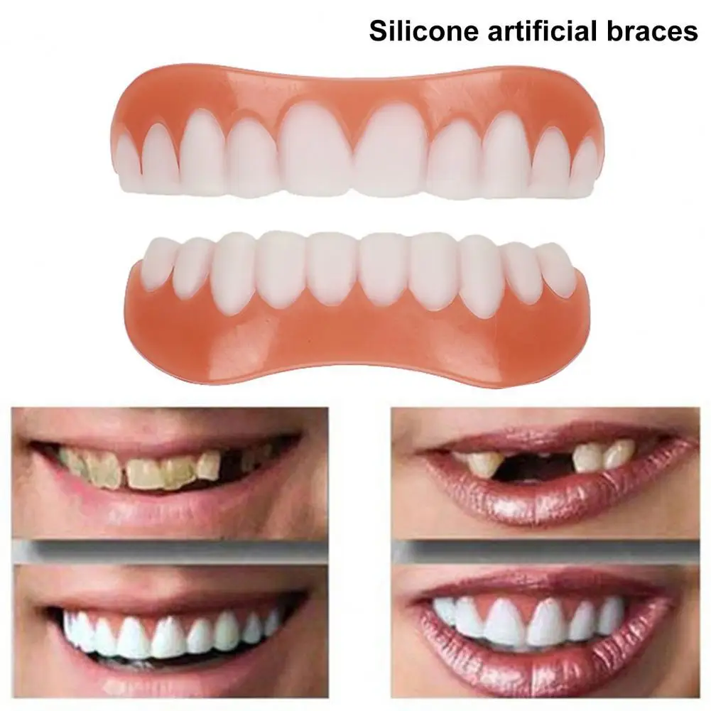 

False Teeth Silicone Upper/Lower Veneers Perfect Laugh Veneers Dentures Paste Fake Teeth Braces for Teeth Oral Hygiene Tools