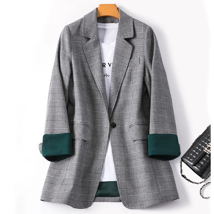 2021 Spring And Autumn Women Blazers Plaid Coat New Loose Fashion Temperament Casual Suit Jacket Lady | Женская одежда