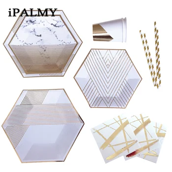 ipalmay Gold Hexagon Marble Striped Paper Plates Cups Napkins Straws Disposable Paper Tableware Set for Birthday Party Supplies
ipalmay Gold Hexagon Marble Striped Paper Plates Cups Napkins Straws Disposable Paper Tableware Set for Birthday Party Supplies