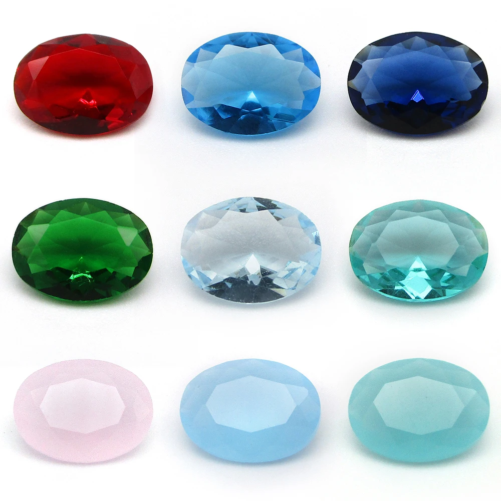 

Free Shipping 50pcs/lot 3*4~13*18mm Various Color Loose Glass Stone Oval Shape Machine Cut Glass Synthetic GemStone For Jewelry