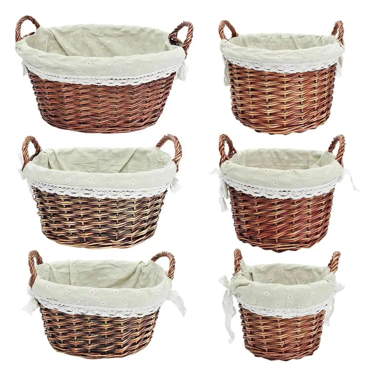 baskets hand-woven willow wicker polyester liner storage basket