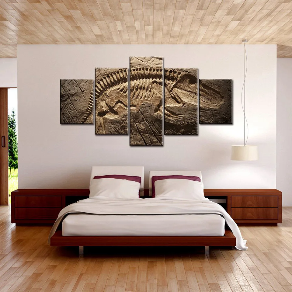 Modern Wall Art Painting On Canvas Decoration Posters 5 Panel Dinosaur Fossil Modular Picture Home Frame Living Room Hd Print Painting Calligraphy Aliexpress