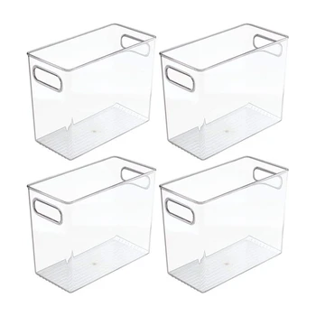4 Pack Tall Plastic Kitchen Pantry Cabinet, Refrigerator or Freezer Food Storage Bin with Handles - Organizer for Fruit 
4 Pack Tall Plastic Kitchen Pantry Cabinet, Refrigerator or Freezer Food Storage Bin with Handles - Organizer for Fruit