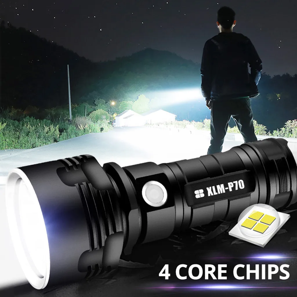 Super Powerful LED Flashlight Ultra Bright P70 Torch USB Rechargeable Waterproof Lamp Camping Bicycle light Use 26650Battery31#4