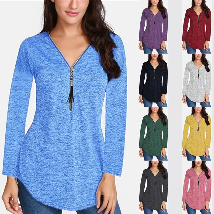 S-5XL Women Autumn Winter Long-Sleeve Shirt Women's V-neck Tassel Zipper Long-sleeved PinkT-shirt Large Plus Size Mom Shirt
S-5XL Women Autumn Winter Long-Sleeve Shirt Women's V-neck Tassel Zipper Long-sleeved PinkT-shirt Large Plus Size Mom Shirt