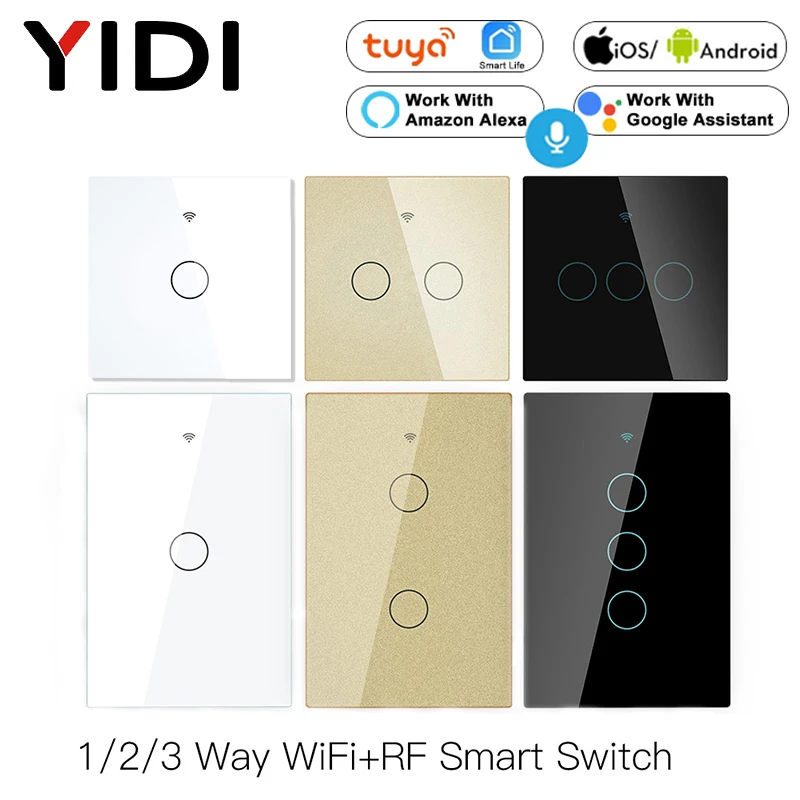 Tuya WiFi Smart RF433 Wall Light Touch Switch Life Remote 1/2/3 Gang EU US 2/3 Way Alexa Google Home Voice Control | Обустройство