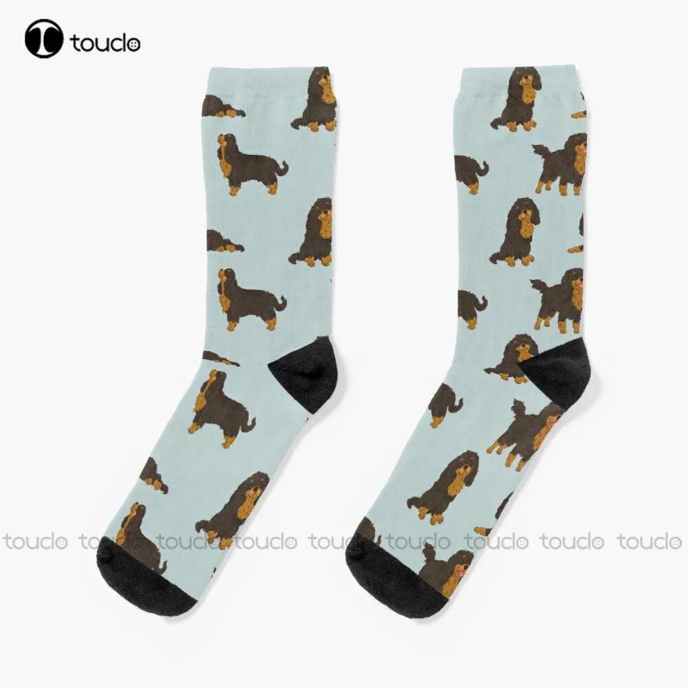 

Black Tan Cavalier King Charles Spaniel Dog Socks Halloween Socks Men Personalized Custom Unisex Adult Teen Youth Socks