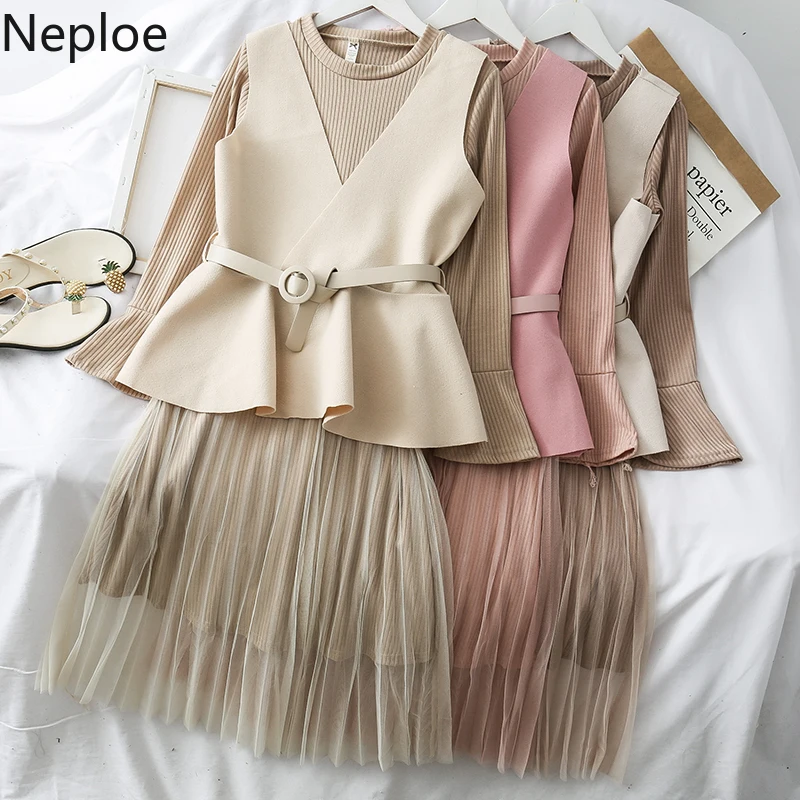 Neploe Lace Patchwork Mid Long Knitted Sweater Dress O Neck Horn Long Sleeve Vestido Slim Waist Lace Up Solid Woolden Vest Ropa
Neploe Lace Patchwork Mid Long Knitted Sweater Dress O Neck Horn Long Sleeve Vestido Slim Waist Lace Up Solid Woolden Vest Ropa