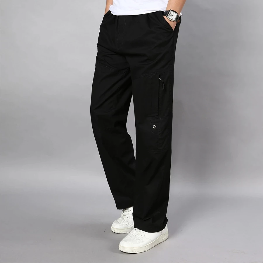 

Men 2021 Summer Light Gray Straight Leg Pants Casual Multi-Pocket Cotton Khaki Wide Leg Pants Plus Size Men Cargo Pants M-5Xl