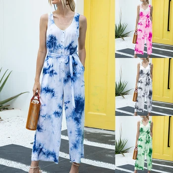 New Women Casual V-Neck Summer Tie-dye Jumpsuit 2020 Retro Button Sleeveless Lady High Waist Straight Belt Bow Women's Trousers
New Women Casual V-Neck Summer Tie-dye Jumpsuit 2020 Retro Button Sleeveless Lady High Waist Straight Belt Bow Women's Trousers