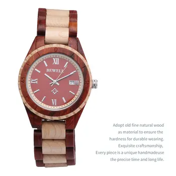 

BEWELL ZS-W128AG Wooden Quartz Watch Wristwatch for Men Calendar Luminous Luxury Pointers Waterproof Dress Watches Sandalwood
