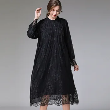 European Style Plus Size Loose Womens 2020 Spring Fashion Stand Collar Single Breasted Stitching Hollow Lace Hem Elegant Dress
European Style Plus Size Loose Womens 2020 Spring Fashion Stand Collar Single Breasted Stitching Hollow Lace Hem Elegant Dress