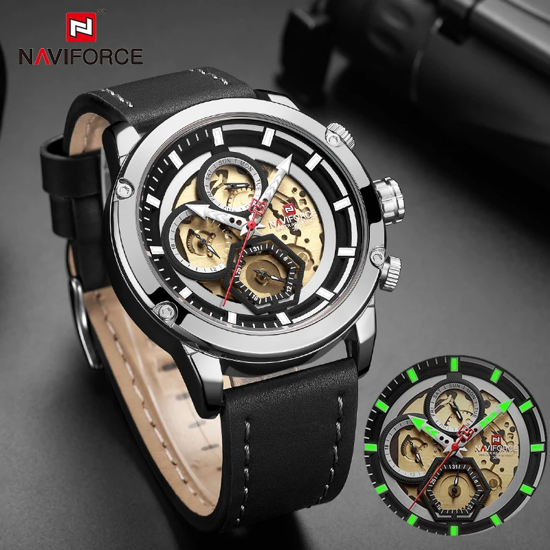 Часы наручные NAVIFORCE Мужские кварцевые брендовые Роскошные полностью стальные