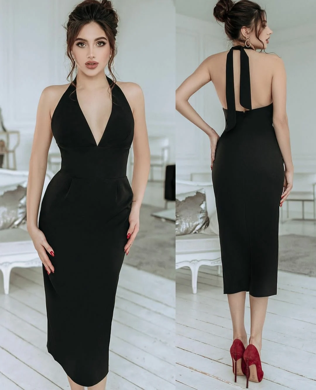 Sexy V-Neck Short Stretchy Satin Black Evening Dresses Bodycon Backless Tea Length Abendkleider Robes de Soirée for Women
Sexy V-Neck Short Stretchy Satin Black Evening Dresses Bodycon Backless Tea Length Abendkleider Robes de Soirée for Women