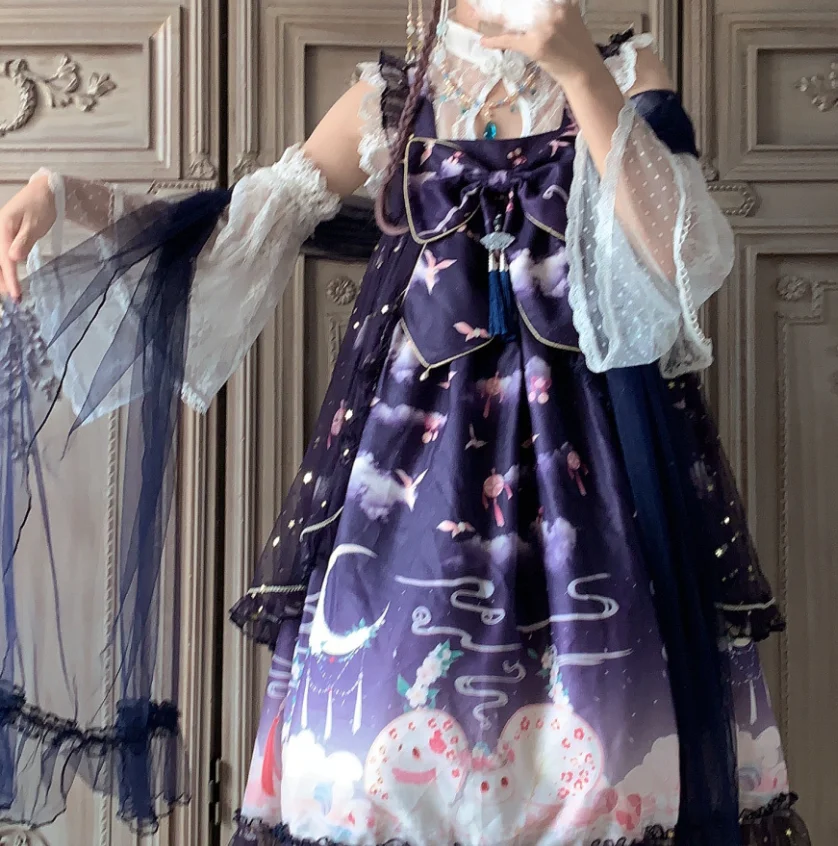 

Chinese style Mid waist cute girl dress Victoria Cosplay loli Japanese Sweet Lolita cos kawaii bowknot Ruffle lolita jsk