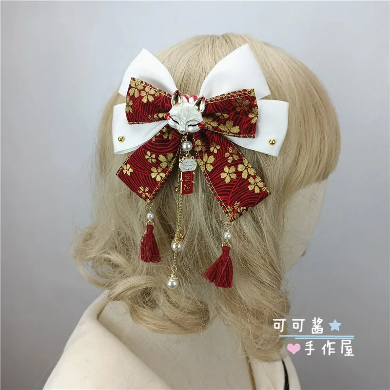 

Original Japanese kimono and wind bowknot hairpin edge clip New Year good luck blessing defensive hair accessories, lolita
