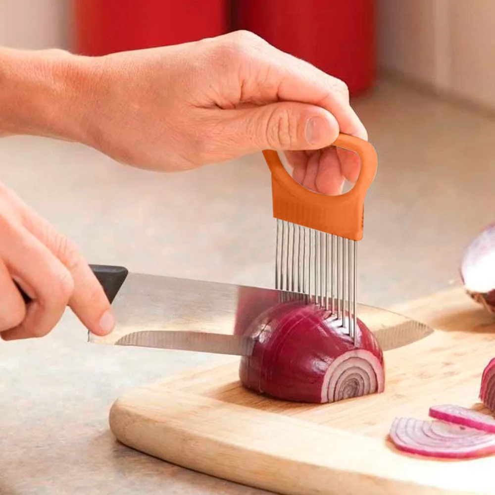 

Shrendders & Slicers Tomato Onion Vegetables Slicer Cutting Aid Holder Guide Slicing Cutter Safe Fork Kitchen Cutting Tools