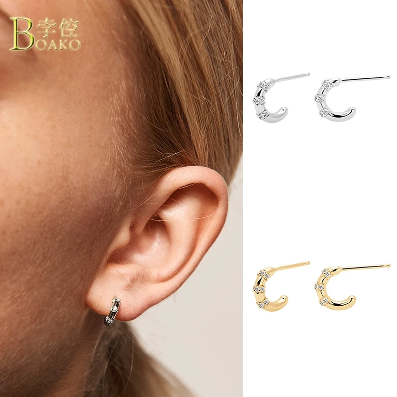 BOAKO S925 Sterling Silver C-shaped Stud Earring Semi-circular Personality Zircon Earrings Multi-layer Plating Real gold earings
BOAKO S925 Sterling Silver C-shaped Stud Earring Semi-circular Personality Zircon Earrings Multi-layer Plating Real gold earings
