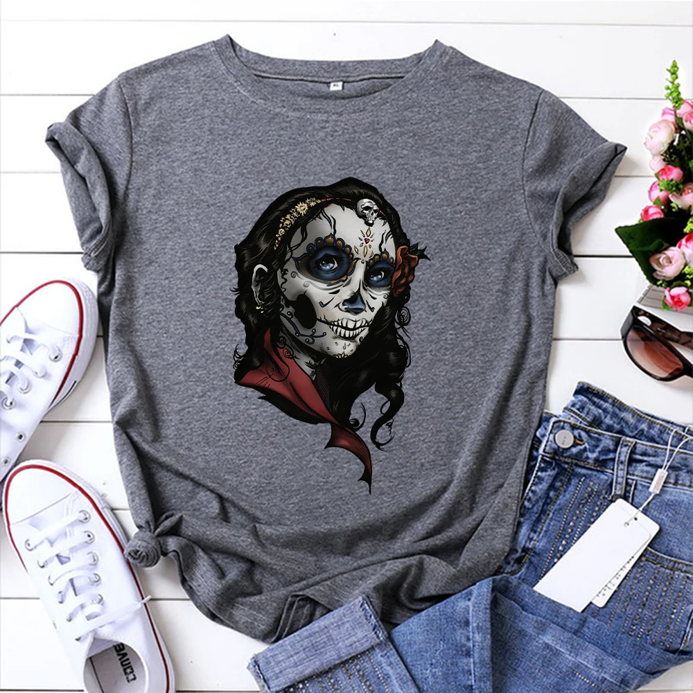 Femme Vogue Skull Day of Dead Summer T Shirt Elegant Grey Tee Shirt Loose Cheap Print T-shirt Women Harajuku Versatile TShirt
Femme Vogue Skull Day of Dead Summer T Shirt Elegant Grey Tee Shirt Loose Cheap Print T-shirt Women Harajuku Versatile TShirt