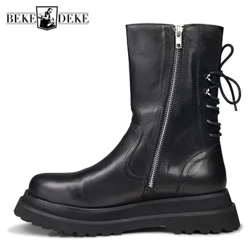 Gothic Mens Thick Platform Mid Calf Boots High Top Lace Up Genuine Leather Motorcycle Boots Zipper Punk Knight Boots Biker Shoes
Gothic Mens Thick Platform Mid Calf Boots High Top Lace Up Genuine Leather Motorcycle Boots Zipper Punk Knight Boots Biker Shoes