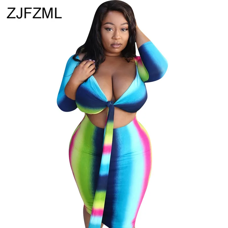 Colorful Striped Sexy Two Piece Skirt Set Tracksuit Women Deep V Neck Long Sleeve Tie Up Crop Top + Bandage Skirts Plus Size Set
Colorful Striped Sexy Two Piece Skirt Set Tracksuit Women Deep V Neck Long Sleeve Tie Up Crop Top + Bandage Skirts Plus Size Set