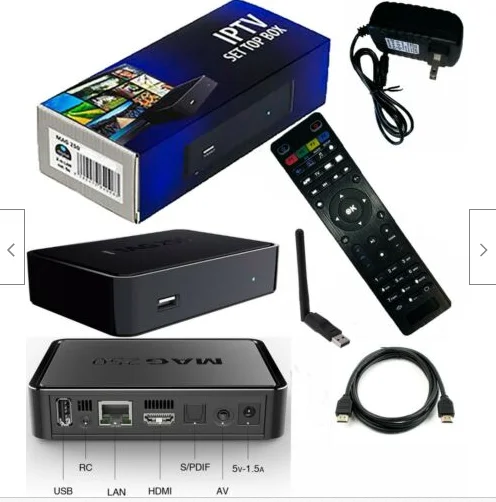 Smart box MG 250 IPTV box with USB 150Mbps wifi set top Linux3.3 Open H.265 HEVC iptv box world iptv box xxx ma box Mag box 250
Smart box MG 250 IPTV box with USB 150Mbps wifi set top Linux3.3 Open H.265 HEVC iptv box world iptv box xxx ma box Mag box 250