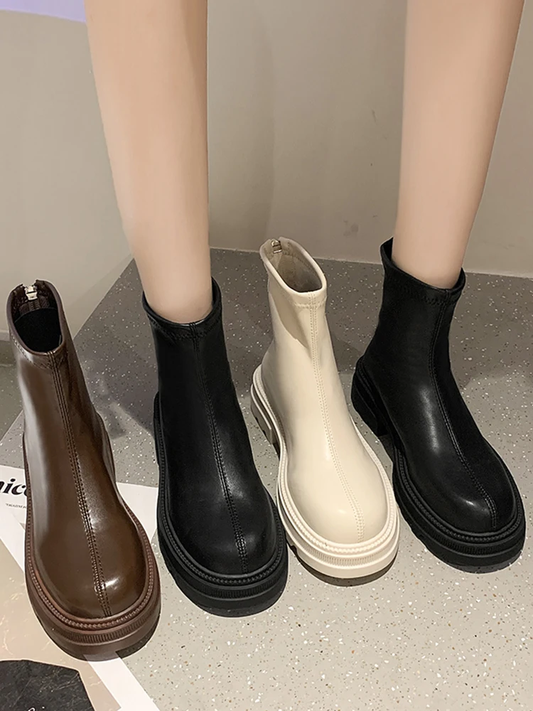 

Women Zipper Martin Boots Women's New Smoke Pipe Chelsea Ankle Boots Platform Boots British Style Skinny Boots