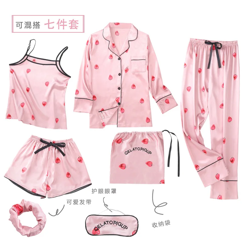 Pajamas Female Spring Summer Silk 7 Pieces Shorts Sexy Strawberry Ice Silk Home Wear Imitated Silk Fabric Seven Pieces
Pajamas Female Spring Summer Silk 7 Pieces Shorts Sexy Strawberry Ice Silk Home Wear Imitated Silk Fabric Seven Pieces