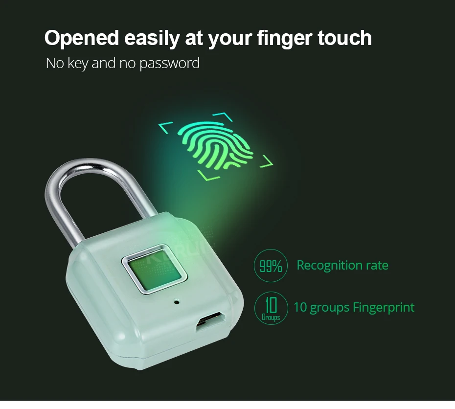 KERUI Mini Size fingerprint Lock Portable Colorful Keyless Smart Padlock USB Rechargeable Waterproof Security Door Lock
KERUI Mini Size fingerprint Lock Portable Colorful Keyless Smart Padlock USB Rechargeable Waterproof Security Door Lock