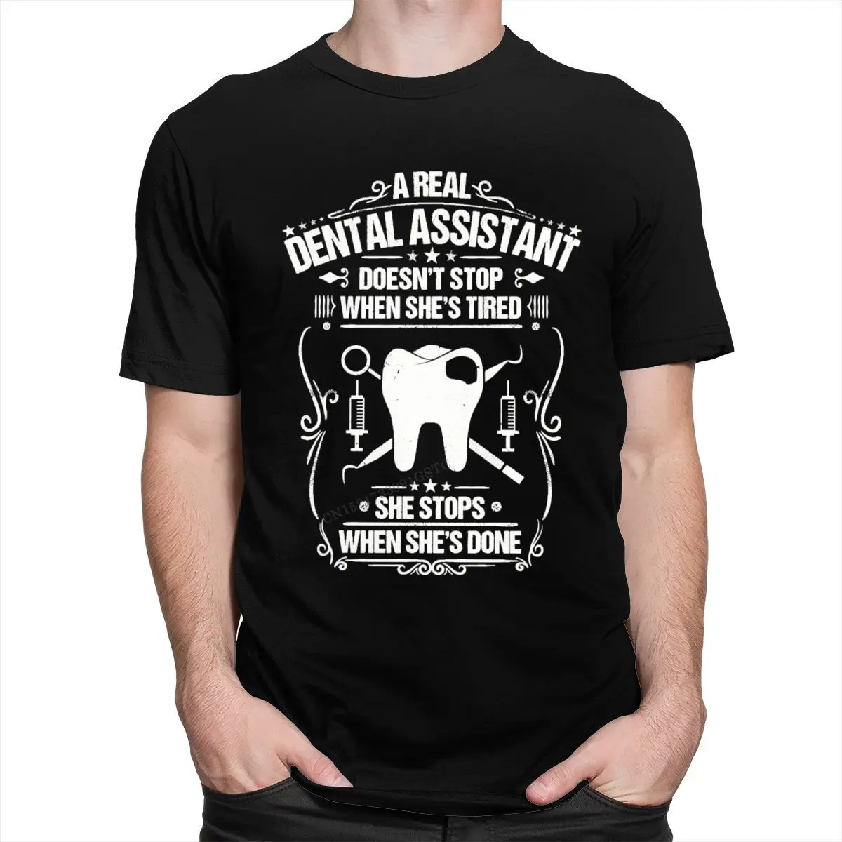 

Dental Assistant T Shirt Men Camisas Hombre Dentist T-Shirt Dentistry Hygienist Tshirts Premium Cotton Slim Fit Tee Tops