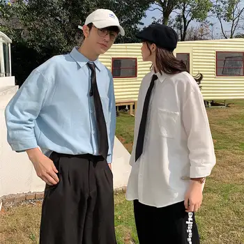 2020 Spring And Autumn New Youth Popular Couple Solid Color Seven-point Sleeve Shirt Fashion Casual Loose Wild Shirt White /Blue
2020 Spring And Autumn New Youth Popular Couple Solid Color Seven-point Sleeve Shirt Fashion Casual Loose Wild Shirt White /Blue