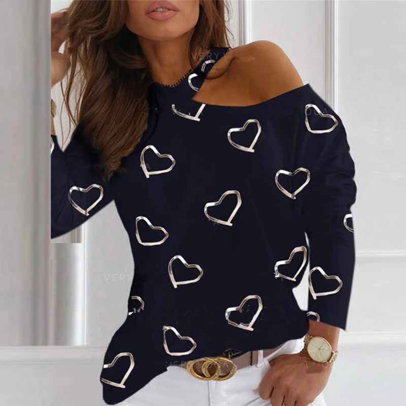 Women Spring Heart Print Tee Shirt Elegant Off Shoulder O Choker Neck Pullover Long Sleeve Top Halter T-Shirt Casual Streetwear
Women Spring Heart Print Tee Shirt Elegant Off Shoulder O Choker Neck Pullover Long Sleeve Top Halter T-Shirt Casual Streetwear