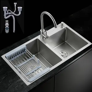 Large Size 304 Stainless Steel Double bowl Kitchen Sinks with Faucet and drain basket and sink draining pipe and soap dispenser
Large Size 304 Stainless Steel Double bowl Kitchen Sinks with Faucet and drain basket and sink draining pipe and soap dispenser