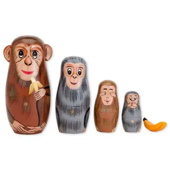 5Pcs/Set Hand Painted Wooden Monkey Nesting Dolls Matryoshka Craft Kids Toys Traditional Feature Ethnic Style Unisex DIY Dolls
5Pcs/Set Hand Painted Wooden Monkey Nesting Dolls Matryoshka Craft Kids Toys Traditional Feature Ethnic Style Unisex DIY Dolls