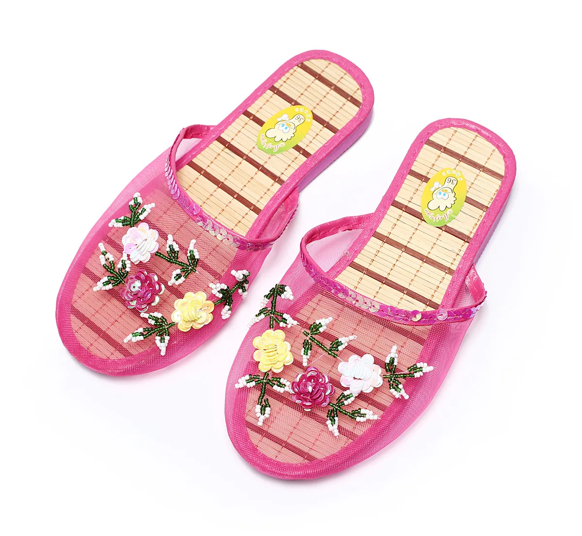 Women Indoor Slippers Sequin Flower Home Flat Shoes Lady Summer Hollow Out Mesh Beach Sandals Woman Flip Flops Casual | Обувь