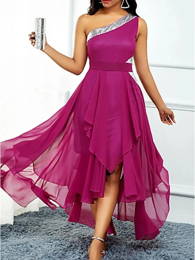 Фиолетовый Высокий Низкий вечернее платье на одно плечо с ассиметричного кроя