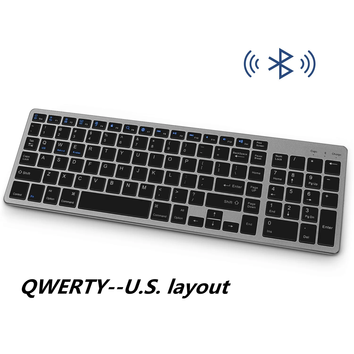 

Wireless Bluetooth Keyboard, Full-Size Design With Numeric Keypad. Suitable For Laptops, Desktops, PCs, Tablets, Gray And Black
