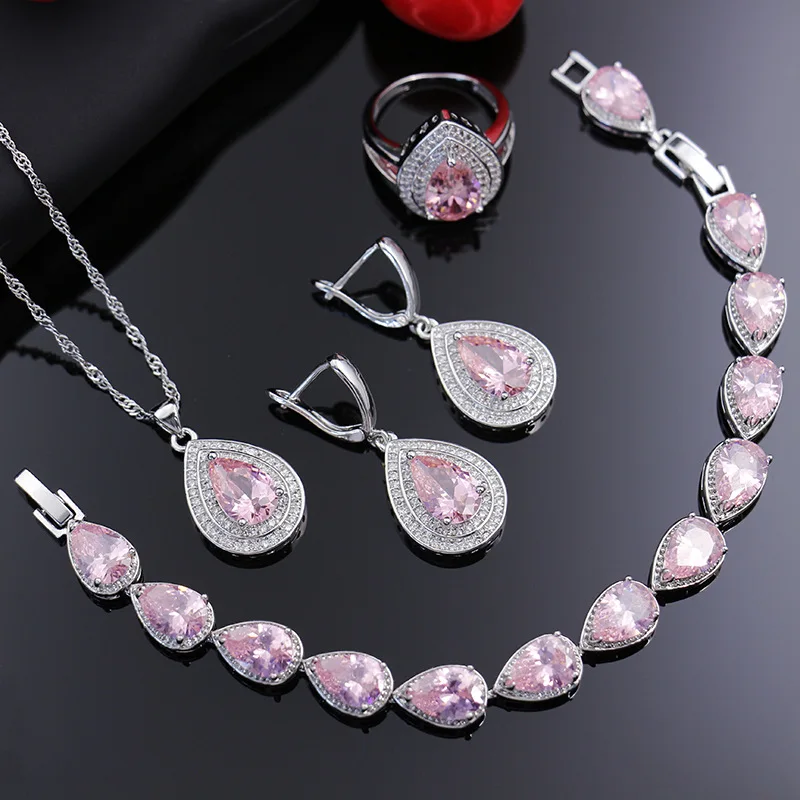 Funmode 4pcs Pink Color Waterdrop Cubic Zircon Bridal Jewelry Sets For Female Wedding Jewelry Adornment Wholesale FS94
Funmode 4pcs Pink Color Waterdrop Cubic Zircon Bridal Jewelry Sets For Female Wedding Jewelry Adornment Wholesale FS94