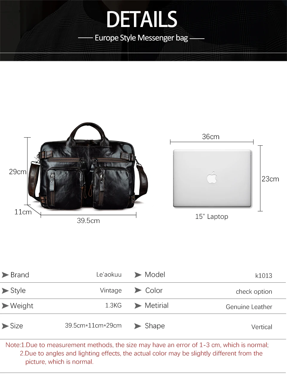 Fashion Men Thick Natural Leather Antique Design Business Travel