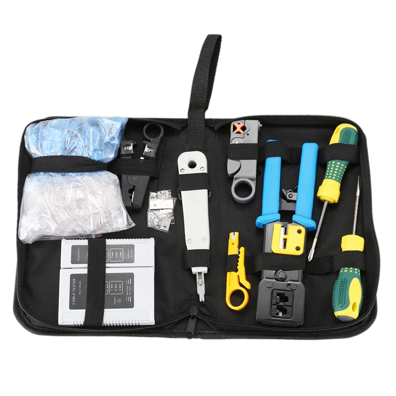 Crimp Tool Kit for RJ45/RJ11/RJ12/CAT5/CAT6/Cat5E, Professional Network Crimper Wire Connector Stripper Cutter, Computer Mainten
Crimp Tool Kit for RJ45/RJ11/RJ12/CAT5/CAT6/Cat5E, Professional Network Crimper Wire Connector Stripper Cutter, Computer Mainten